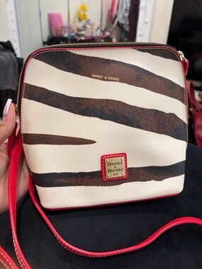 Dooney & Bourke Brown & Cream Zebra-Stripe Crossbody with Red Trim